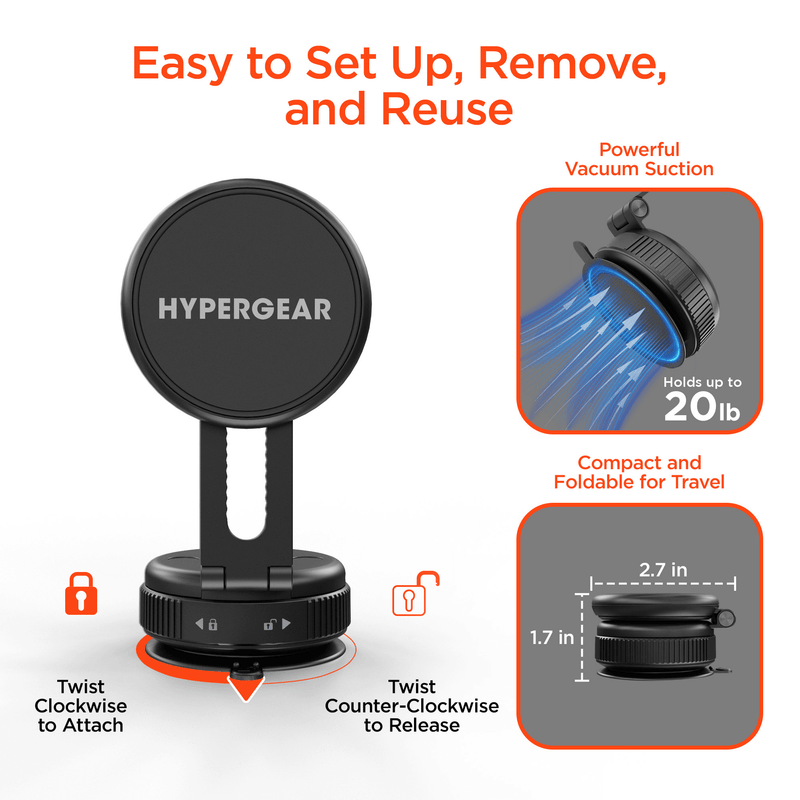 Load image into Gallery viewer, HyperGear Mag Vac Magnetic Phone Mount with Vacuum Suction Cup Base
