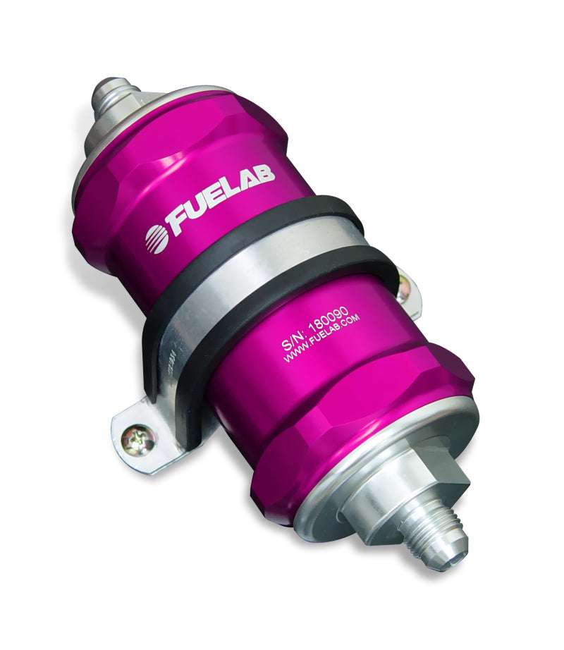 Load image into Gallery viewer, Fuelab 848 In-Line Fuel Filter Standard -8AN In/Out 6 Micron Fiberglass w/Check Valve - Purple
