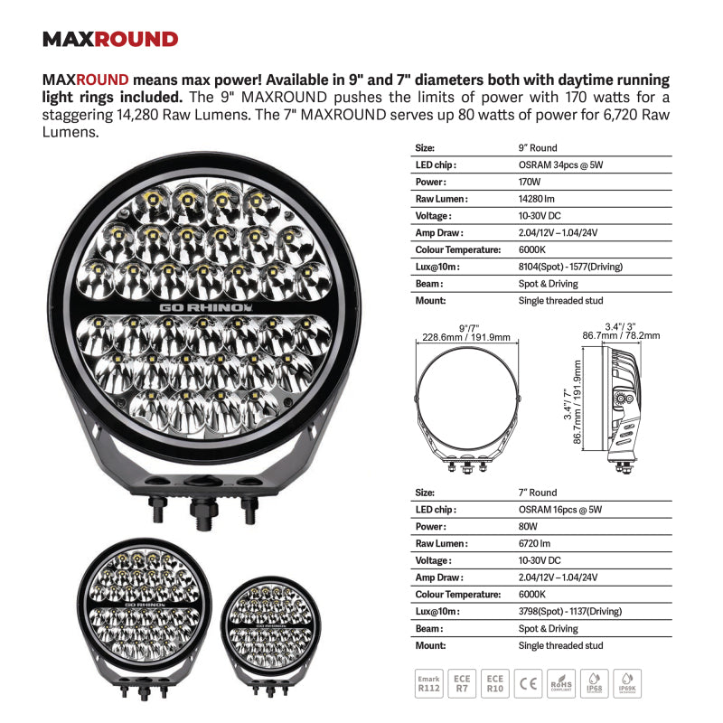 Load image into Gallery viewer, Go Rhino Xplor Blackout Series Round Single LED Spot Light Kit w/DRL (Surface Mount) 9in. - Blk
