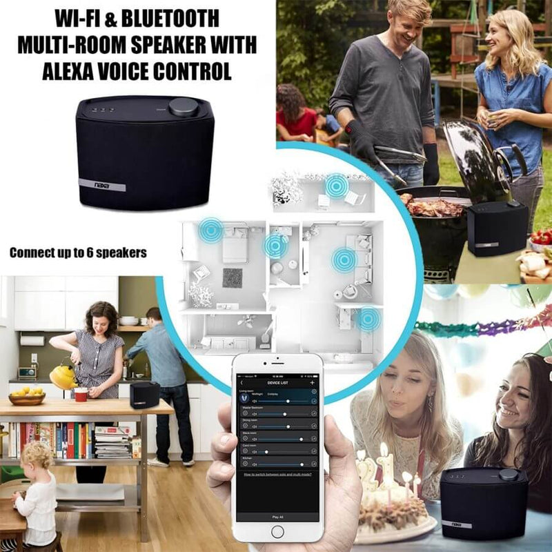 Load image into Gallery viewer, Naxa Wi-Fi &amp; Bluetooth Multi-Room Speaker with Amazon Alexa Voice Control

