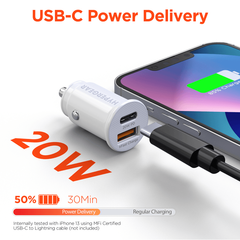 Load image into Gallery viewer, HyperGear Mini 20W USB-C PD + 18W USB Fast Car Charger
