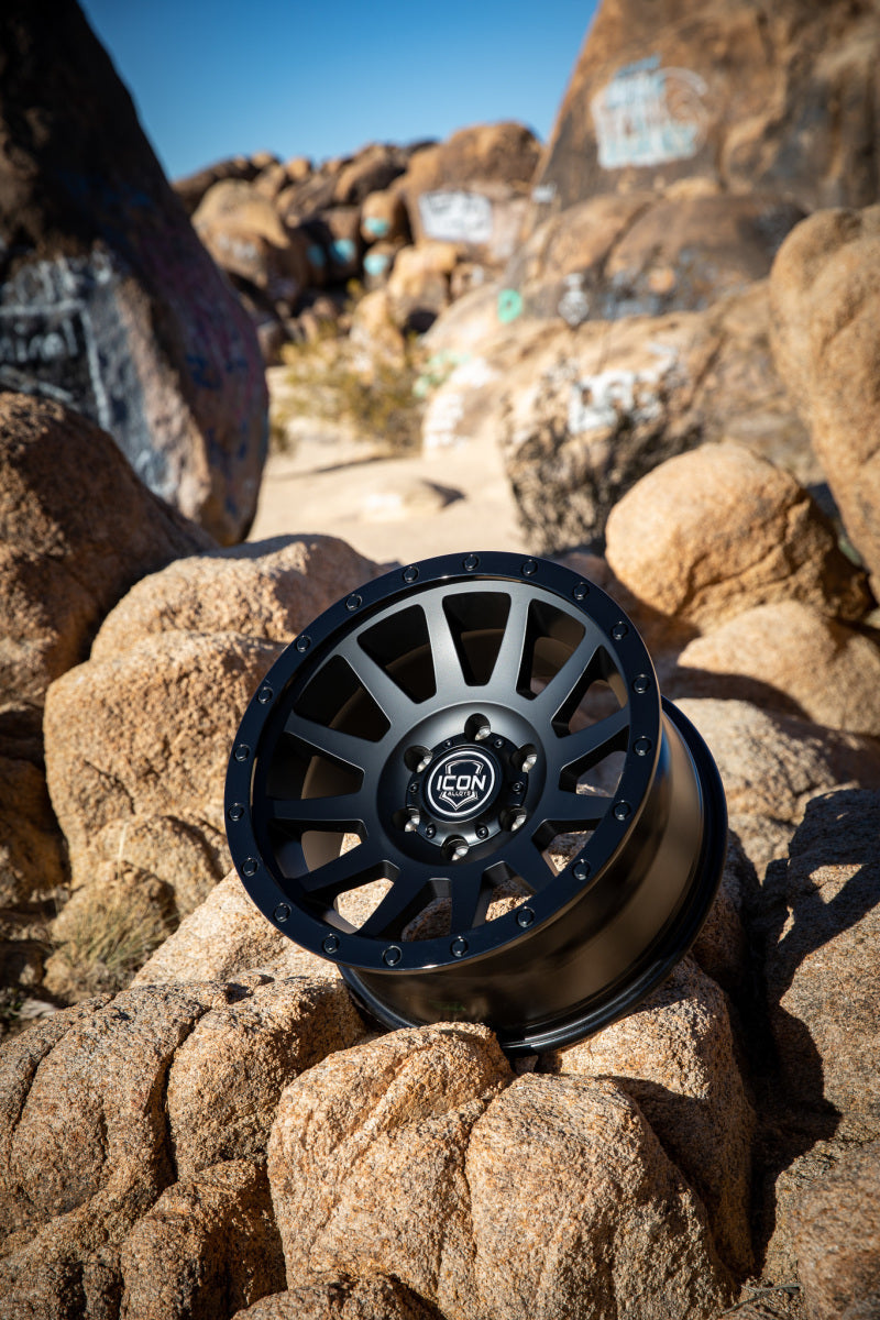 Load image into Gallery viewer, ICON Compression 18x9 6x5.5 0mm Offset 5in BS 106.1mm Bore Double Black Wheel
