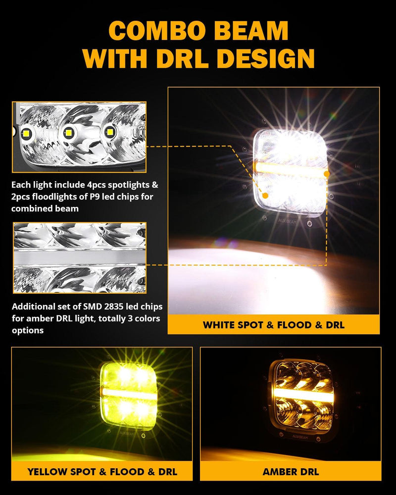 Load image into Gallery viewer, XP-ULTRA Series 5 Inch 132W 15600LM White/Amber LED Pods Driving Light with Amber DRL
