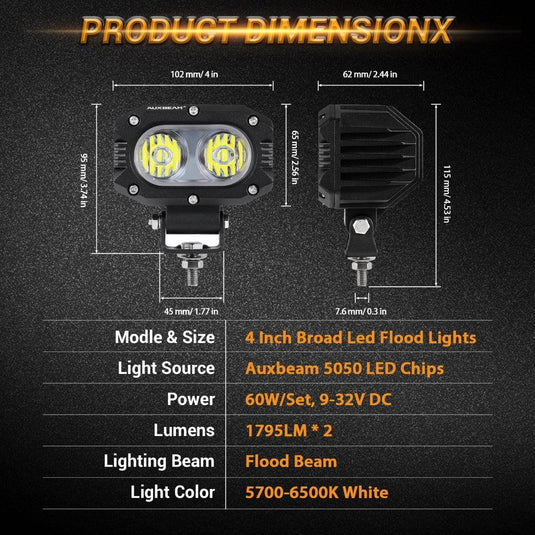 4 Inch 30W Corrugated Lens Flood Beam LED Pods Lights with A-Pillar Mounting Bracket For Ford Bronco 2/4 Door 2021 2022