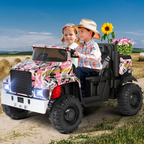 Load image into Gallery viewer, Camo Pink Ride-On Tractor with Trailer, Dump Bed, RC Control, and Bluetooth - 3 Speed Options
