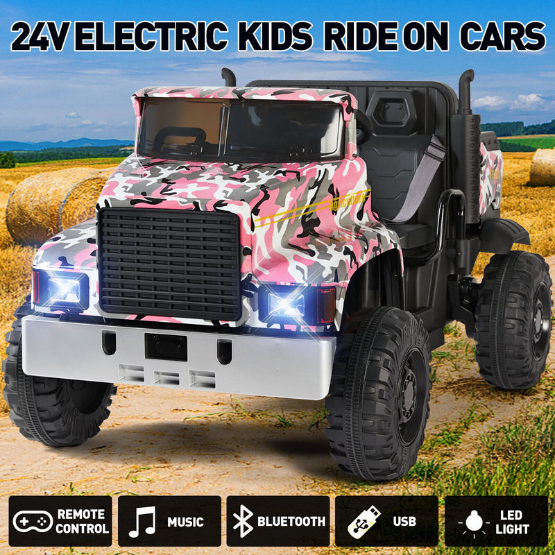 Load image into Gallery viewer, Camo Pink Ride-On Tractor with Trailer, Dump Bed, RC Control, and Bluetooth - 3 Speed Options

