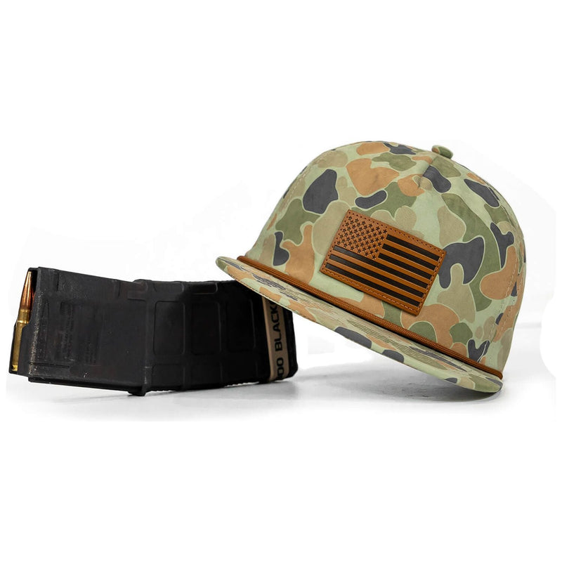 Load image into Gallery viewer, American Flag Leather Patch Crushable Rope Snapback Hat
