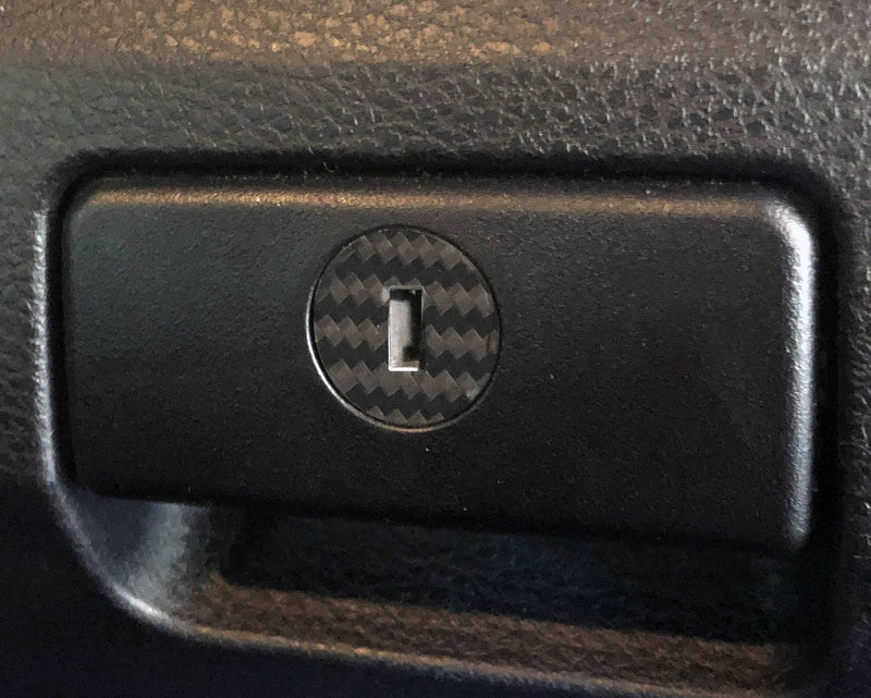 Load image into Gallery viewer, Carbon Fiber Textured Vinyl Decals for 2016-2023 Tacoma Glovebox Keyhole
