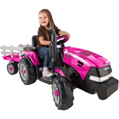 Load image into Gallery viewer, Case IH Magnum Tractor with Trailer 12V Powered Ride-On - Pink by Peg Perego
