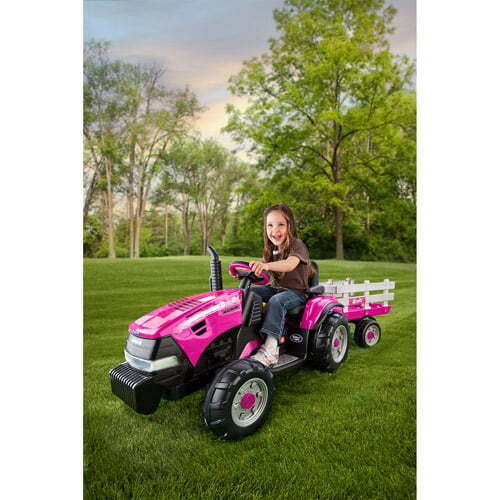 Load image into Gallery viewer, Case IH Magnum Tractor with Trailer 12V Powered Ride-On - Pink by Peg Perego

