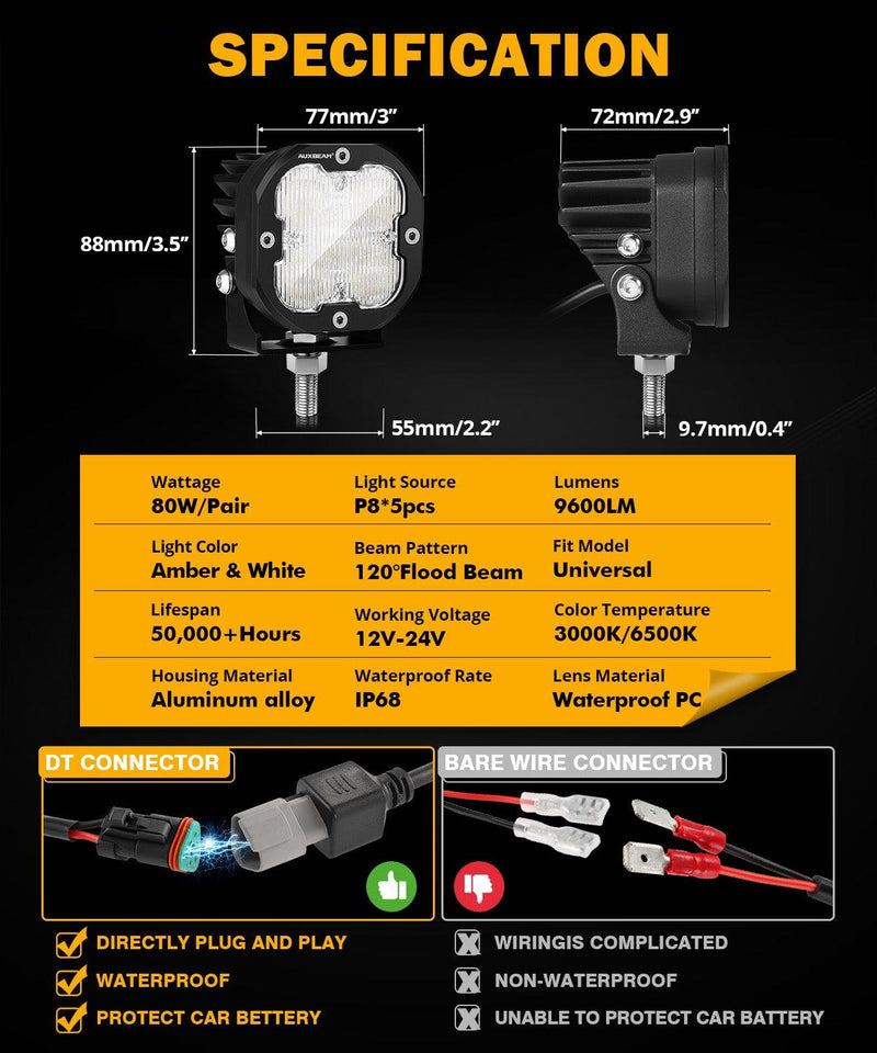 Load image into Gallery viewer, XP-ULTRA Series 3 Inch 80W Flood Beam LED Pods Amber&amp;White Offroad Lights
