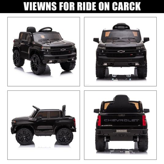 Chevrolet Silverado 12V Kids Ride-On Truck with Remote Control - Black