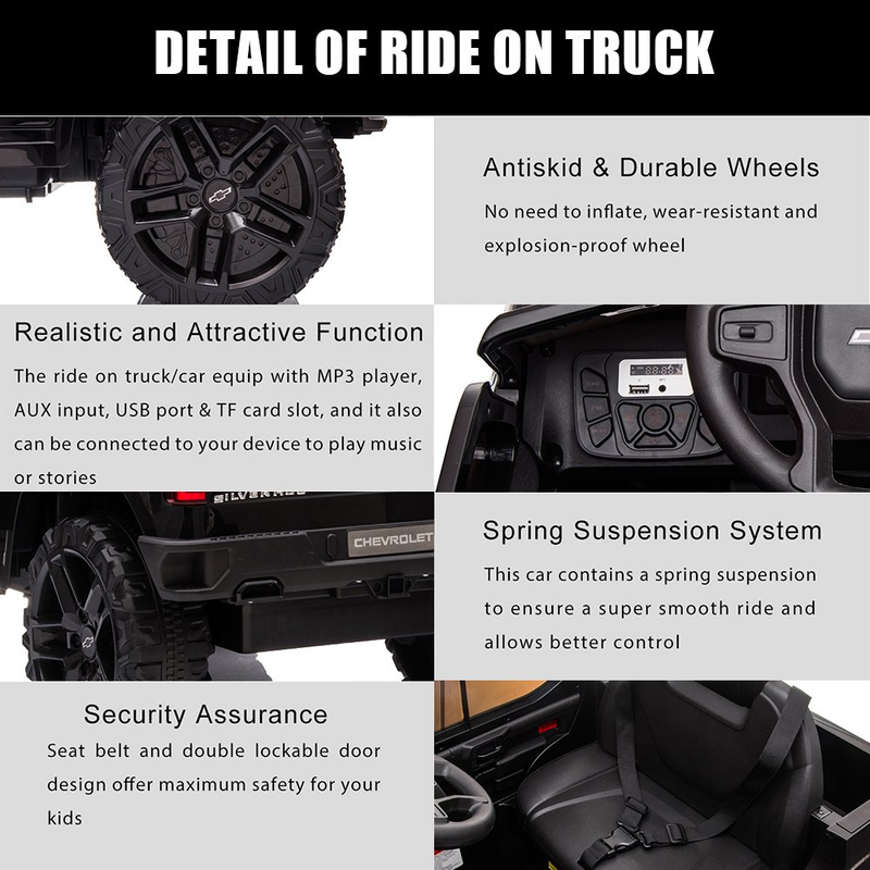 Load image into Gallery viewer, Chevrolet Silverado 12V Kids Ride-On Truck with Remote Control - Black
