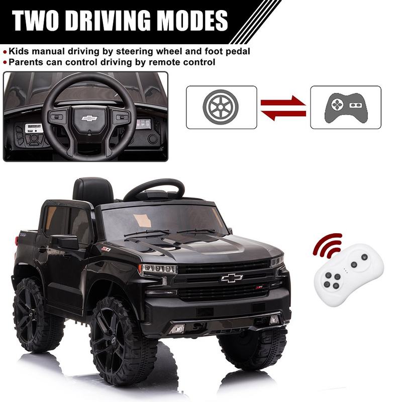 Load image into Gallery viewer, Chevrolet Silverado 12V Kids Ride-On Truck with Remote Control - Black
