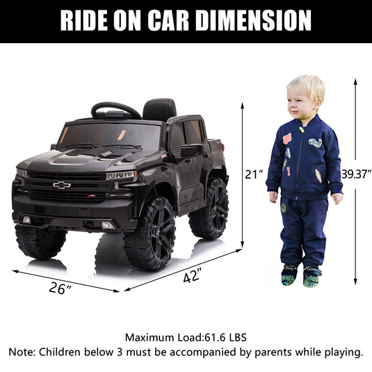 Chevrolet Silverado 12V Kids Ride-On Truck with Remote Control - Black