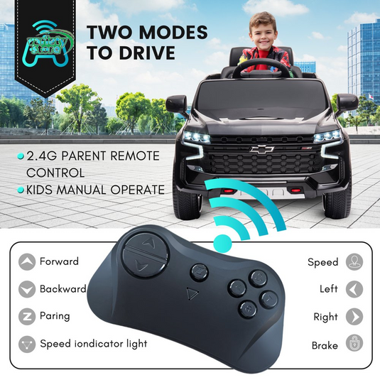 Chevrolet Tahoe 12V Ride on Car for Kids with Remote Control - 4-in-1 Versatile Toy
