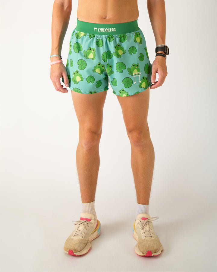 Load image into Gallery viewer, Men&#39;s Fartlek Froggies 4&quot; Half Split Shorts (Blue/Green)
