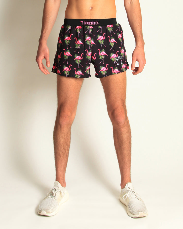 Load image into Gallery viewer, Men&#39;s Flamingos 4&quot; Half Split Shorts (Black) XS, S, M, L, XL
