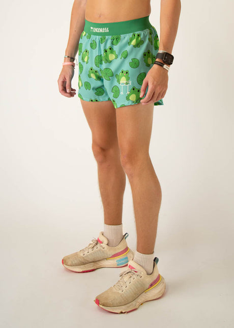 Load image into Gallery viewer, Men&#39;s Fartlek Froggies 4&quot; Half Split Shorts (Blue/Green)
