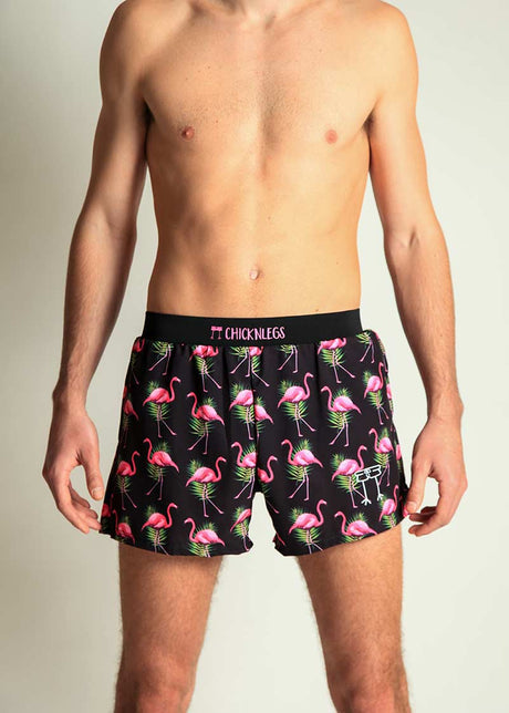 Load image into Gallery viewer, Men&#39;s Flamingos 4&quot; Half Split Shorts (Black) XS, S, M, L, XL
