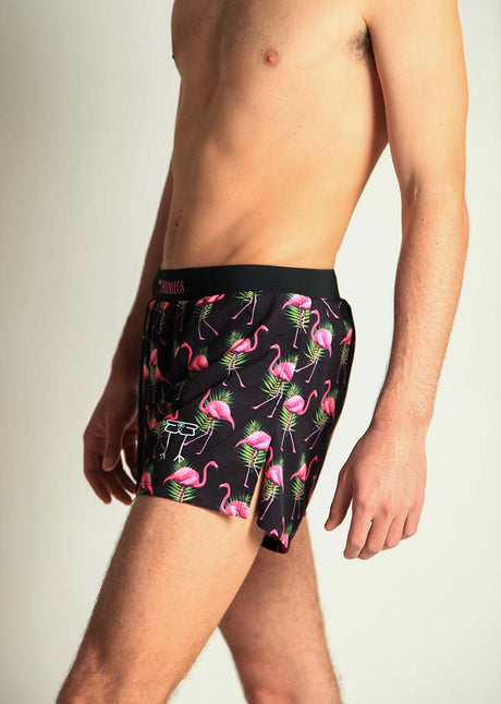 Load image into Gallery viewer, Men&#39;s Flamingos 4&quot; Half Split Shorts (Black) XS, S, M, L, XL
