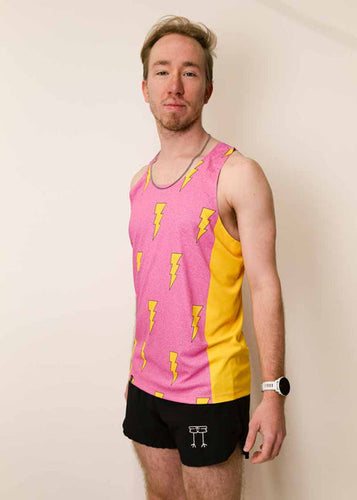 Men's Pink Bolts Performance Singlet XS S M L XL