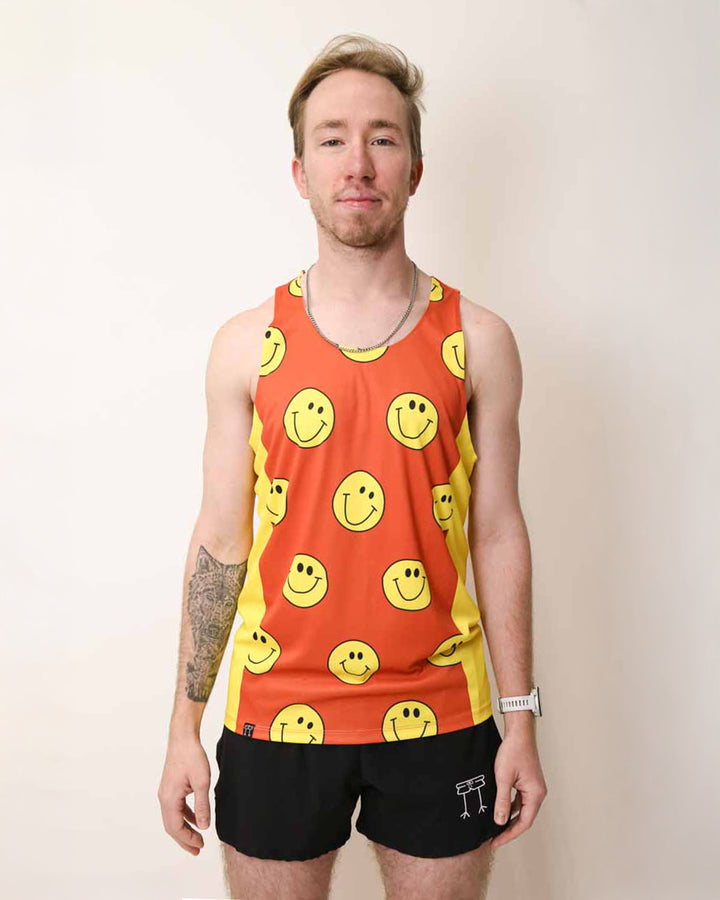 Load image into Gallery viewer, Men&#39;s Smileys Performance Singlet (Orange) XS S M L XL
