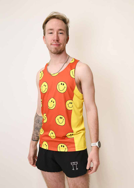 Load image into Gallery viewer, Men&#39;s Smileys Performance Singlet (Orange) XS S M L XL
