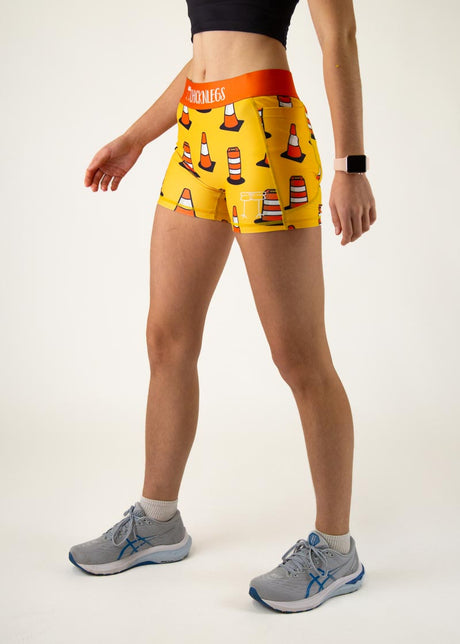 Load image into Gallery viewer, Women&#39;s Traffic Cones 3&quot; 2-Pocket Compression Shorts (Orange) XS S M L

