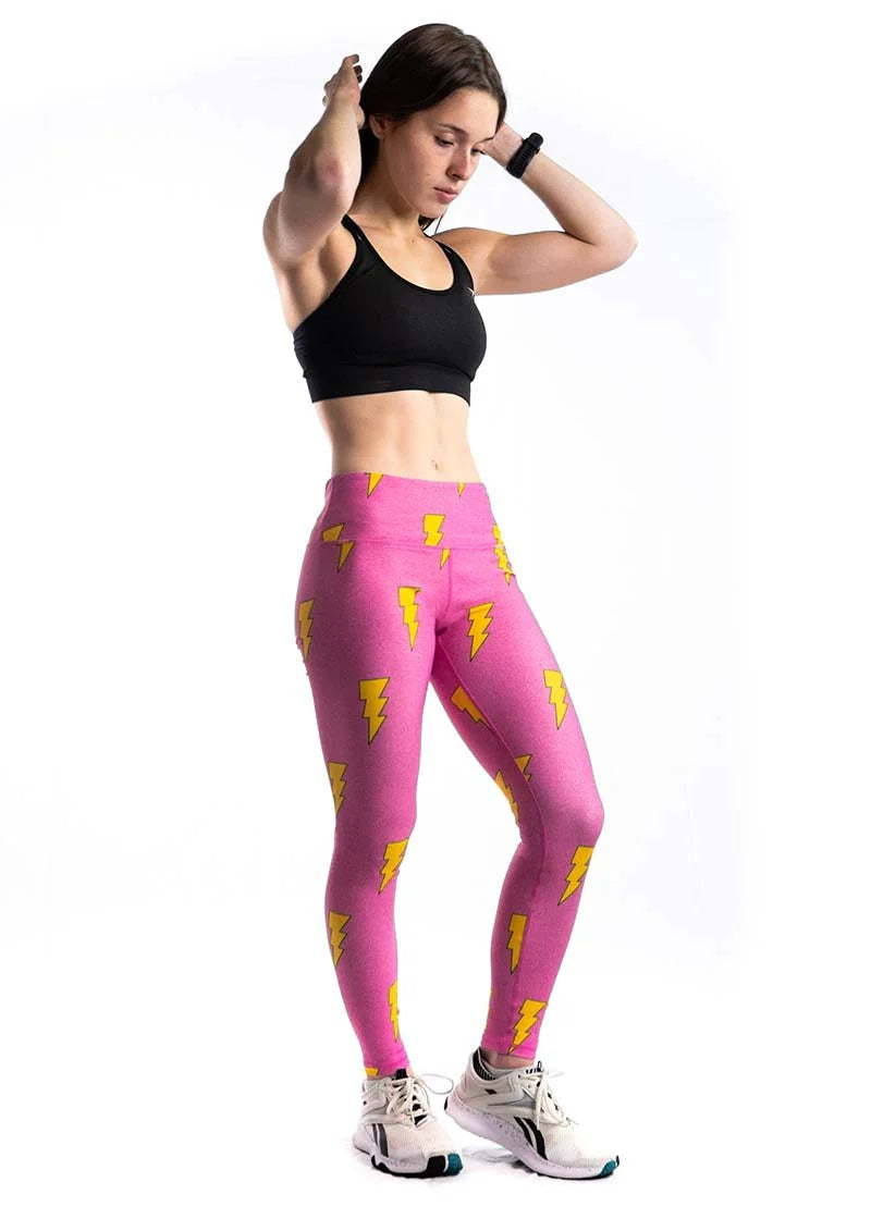 Load image into Gallery viewer, Women&#39;s Hot Pink Bolt Leggings XS S M L XL
