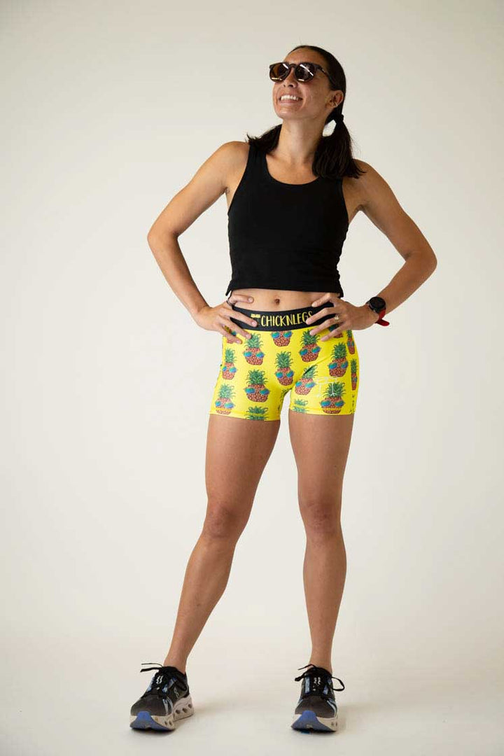 Load image into Gallery viewer, Women&#39;s Pineapple Express 3&quot; 2-Pocket Compression Shorts (Yellow) XS S M L
