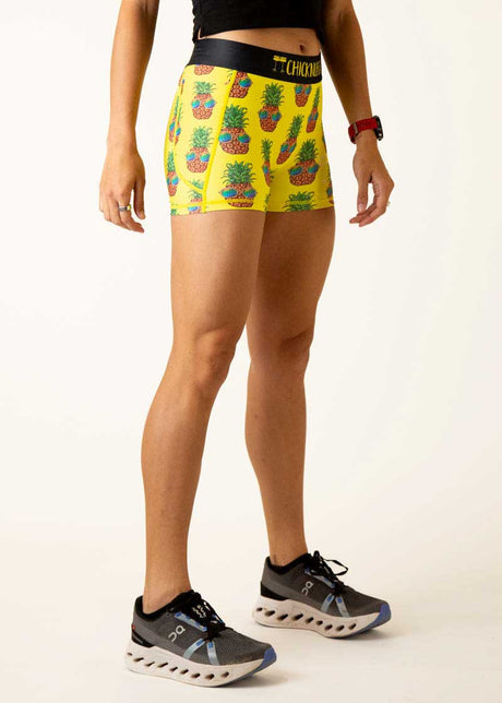 Women's Pineapple Express 3" 2-Pocket Compression Shorts (Yellow) XS S M L