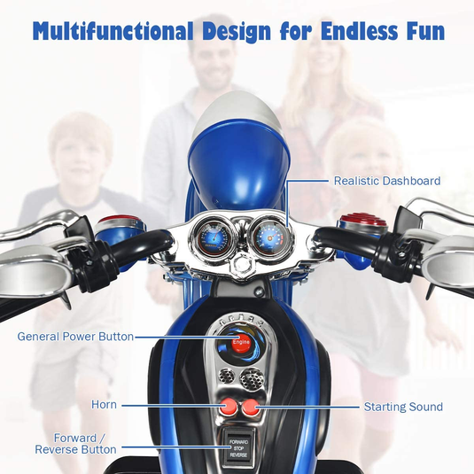 Chopper Style 3-Wheel Electric Motorcycle for Kids - Powered by 6V Battery