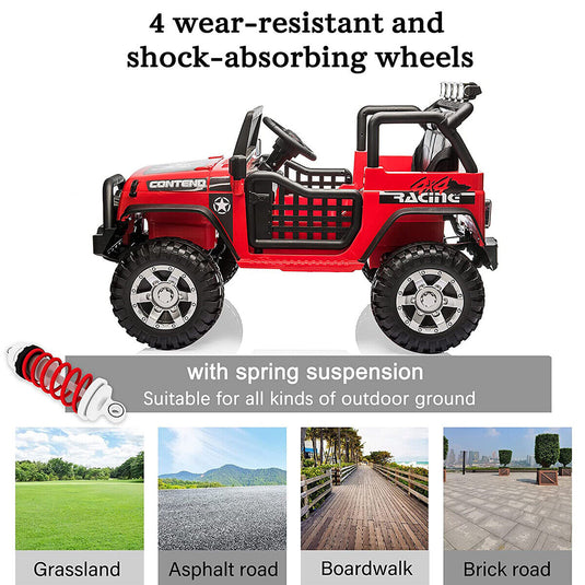 CLARFEY 12V Battery Powered RC Off-Road Jeep for Kids with LED Lights