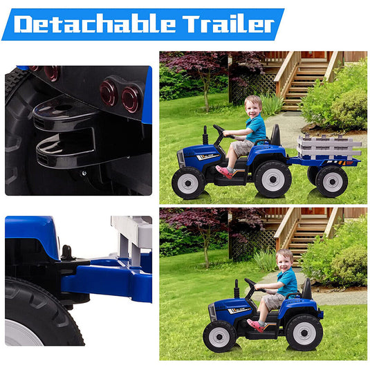 CLARFEY 12V Ride-On Tractor with Trailer and Remote Control for Kids - Music and Fun Included!
