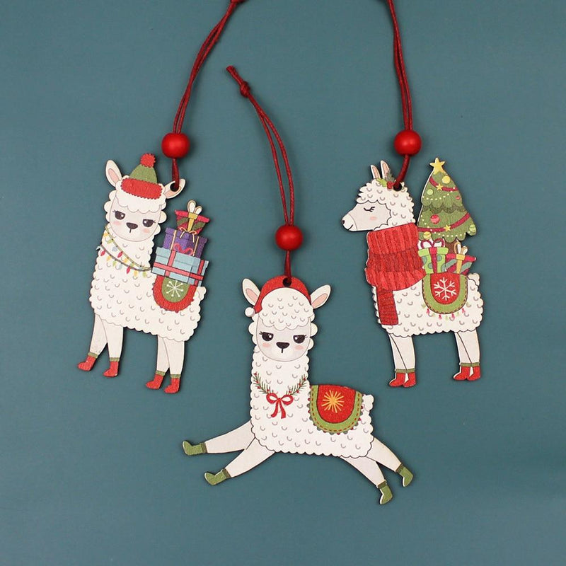 Load image into Gallery viewer, Classic Alpaca Wooden Christmas Ornament Set
