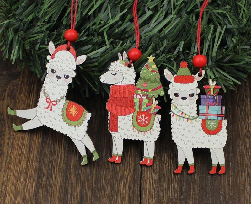 Load image into Gallery viewer, Classic Alpaca Wooden Christmas Ornament Set
