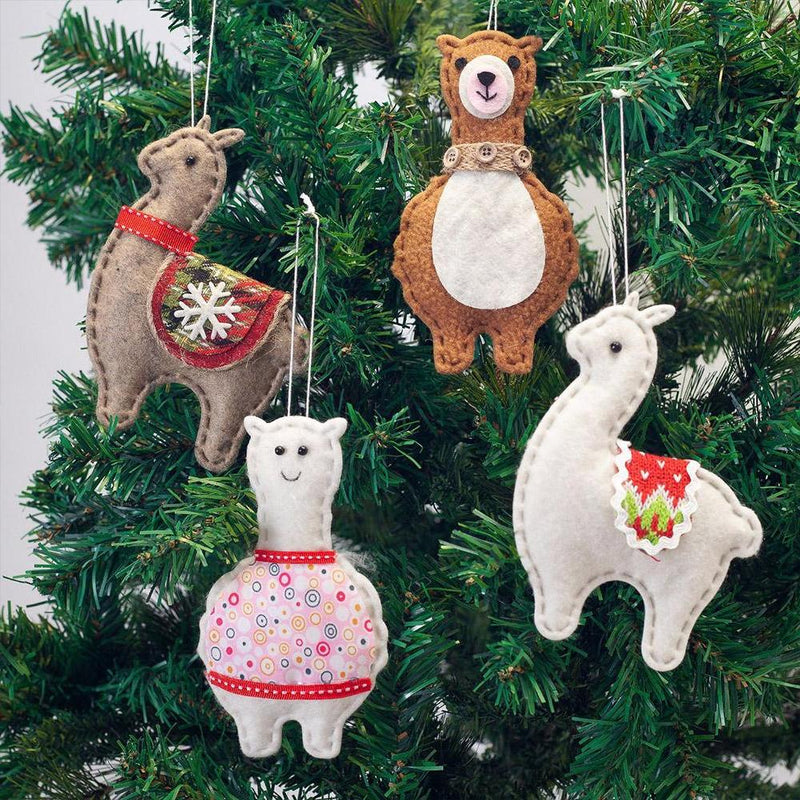 Load image into Gallery viewer, Classic Handmade Felt Alpaca Tree Hanging Ornament Set
