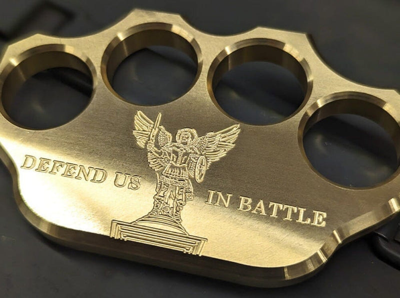 Load image into Gallery viewer, Milspin 3/4lb Brass Knuckle Saint Michael Solid Brass Paperweight

