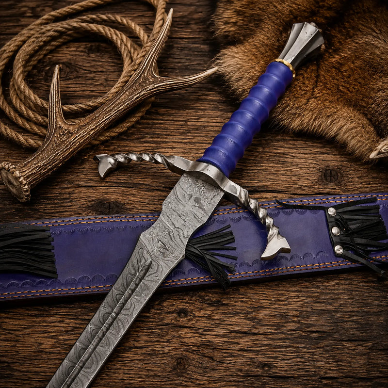 Load image into Gallery viewer, Fantasy Crusader Sword – 36" Damascus Steel Medieval Display Blade
