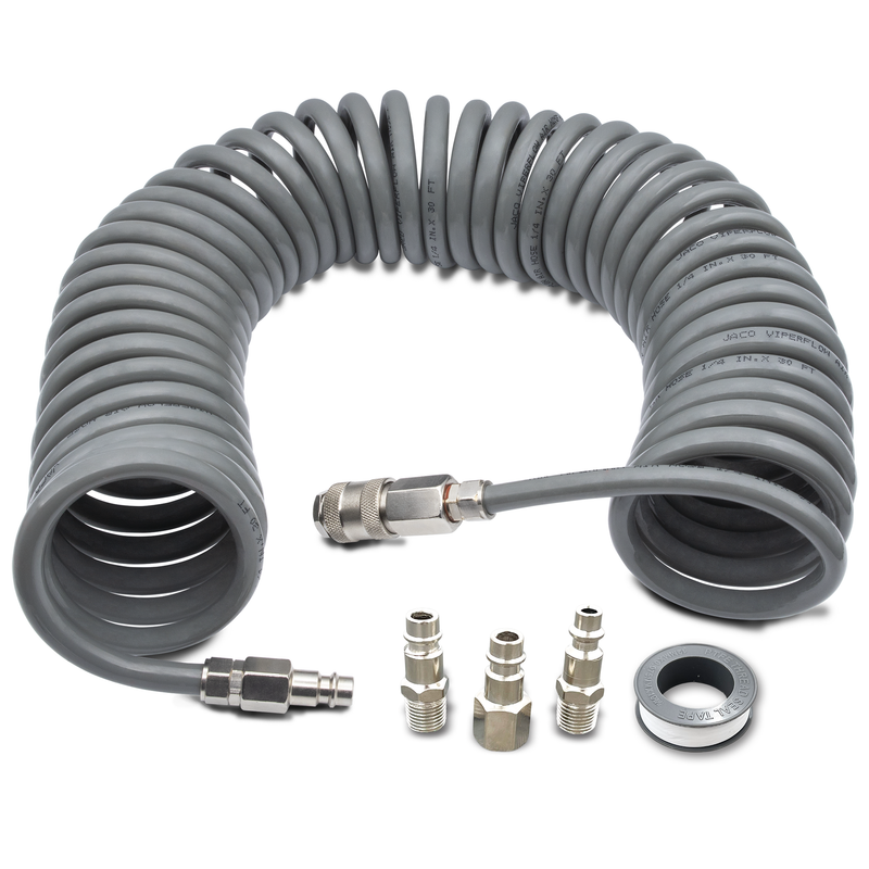 Load image into Gallery viewer, Polyurethane Coiled Air Hose Kit - 1/4&quot; x 30 ft | with Air Compressor Fittings
