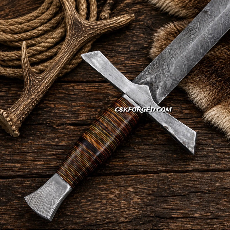 Load image into Gallery viewer, Bastard Sword – Handmade Damascus Steel Medieval Display Blade
