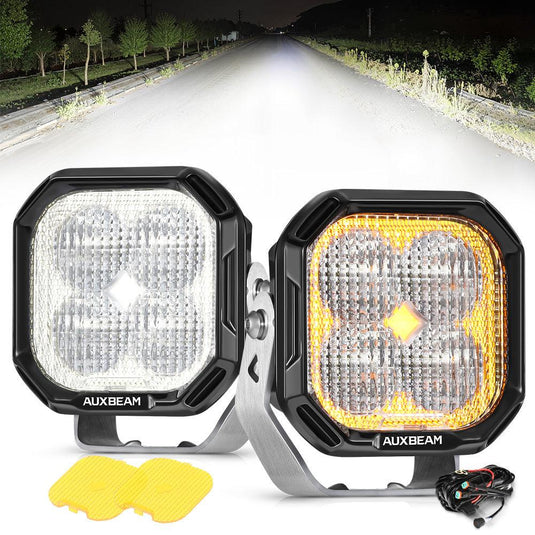 Color Play Series 3 Inch 100W LED Pod Lights Off Road Lights with White DRL & Amber Turn Signal Lights
