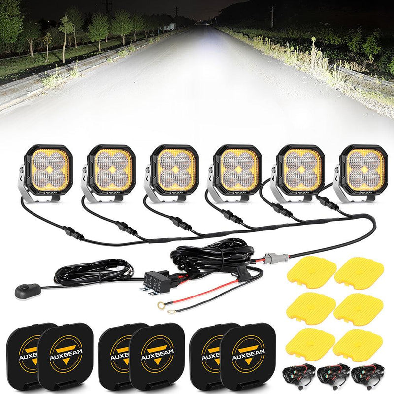 Load image into Gallery viewer, Color Play Series 3 Inch 100W Flood LED Pod Lights Off Road Lights with White DRL &amp; Amber Turn Signal Lights
