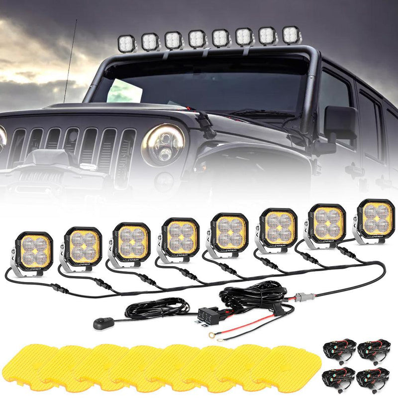Load image into Gallery viewer, Color Play Series 3 Inch 100W Flood LED Pod Lights Off Road Lights with White DRL &amp; Amber Turn Signal Lights
