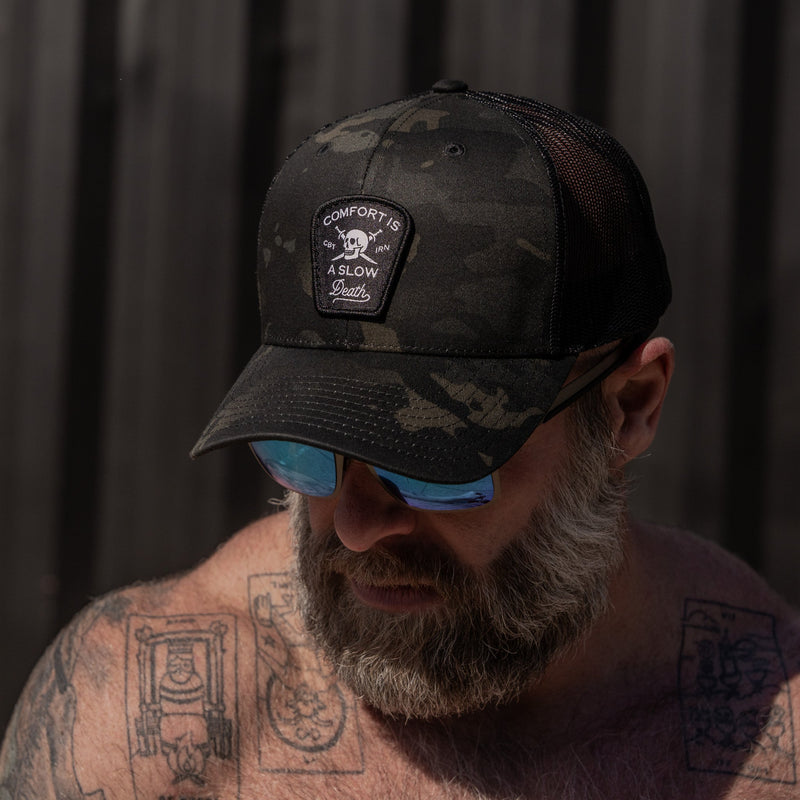 Load image into Gallery viewer, Comfort Is A Slow Death Patch Snapback Hat
