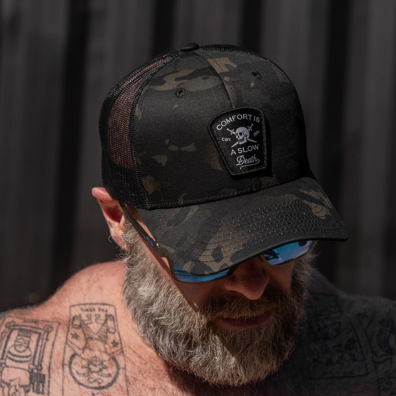 Load image into Gallery viewer, Comfort Is A Slow Death Patch Snapback Hat
