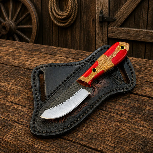 Compact Cowboy Skinning Knife – Rasp Steel with Belt Sheath