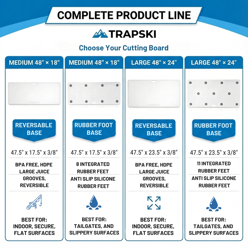 Load image into Gallery viewer, Big Game Cutting Chopping Board 3/8 Inch Thick | Food-Grade HDPE Optional Non-Skid Rubber Feet, Wide Juice Groove | 32 or 48 in x 18 in or 24 in for Tailgates, Coolers and Tables | Easy Grip Handle
