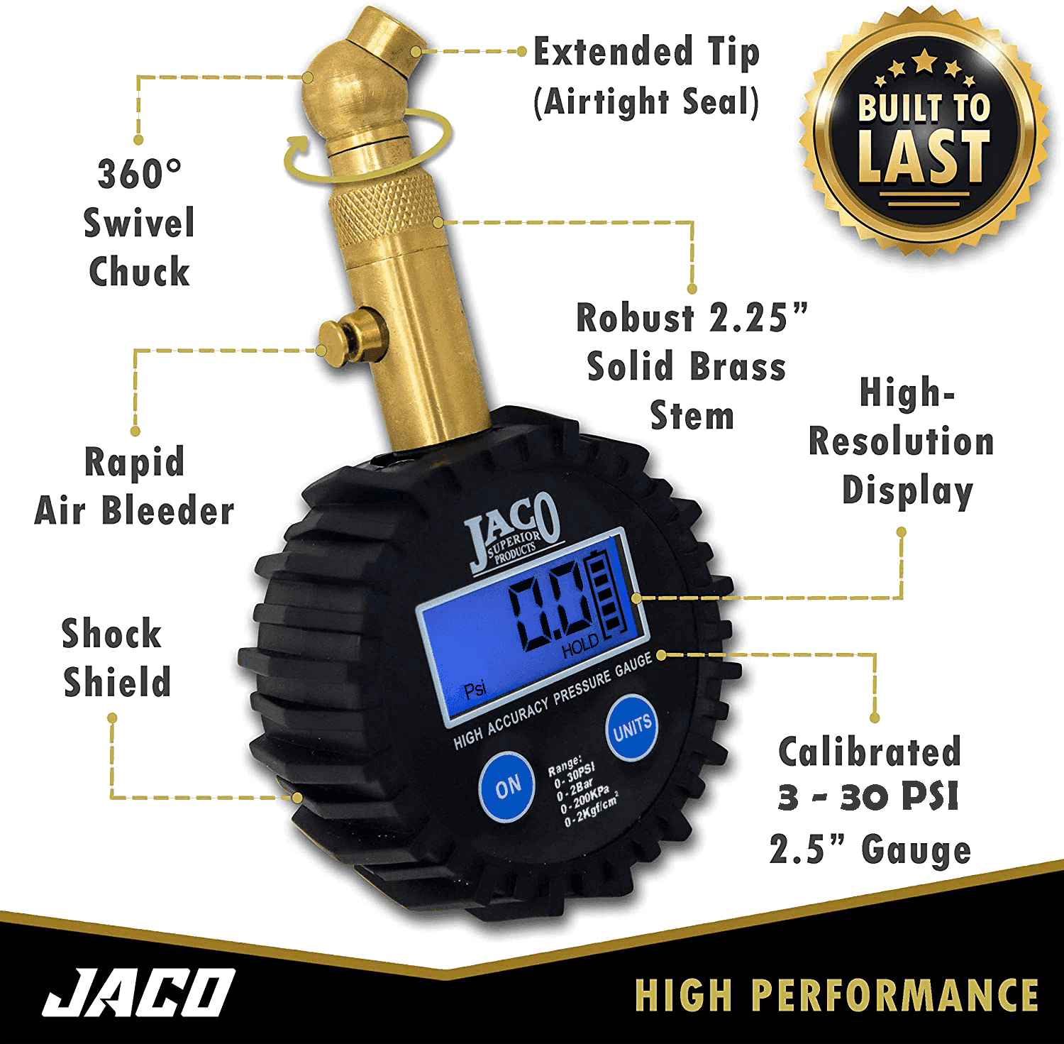 Elite® Digital Low Pressure Tire Gauge - Professional Accuracy - 30 PSI - Skoutley Outdoors LLC